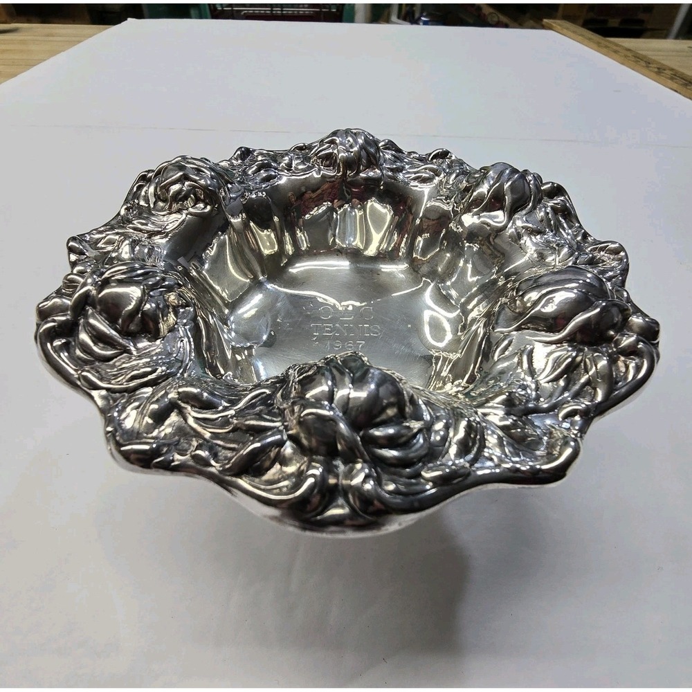 Wallace Silverplate‎ 9000 Floral Repousse Footed Bowl  6" Dia TENNIS 1967 Award